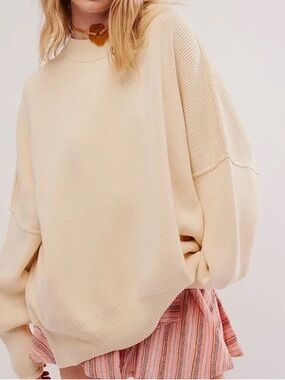 Free People Easy Street Cream Oversized Crewneck Sweater